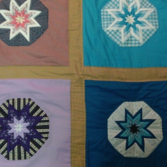 Folded Stars hand quilted bedspread blanket multi color full heavy unique burst - Picture 14 of 16